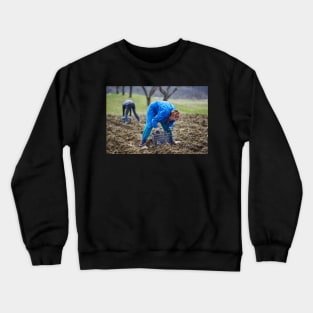 Family of peasants sowing potatoes Crewneck Sweatshirt